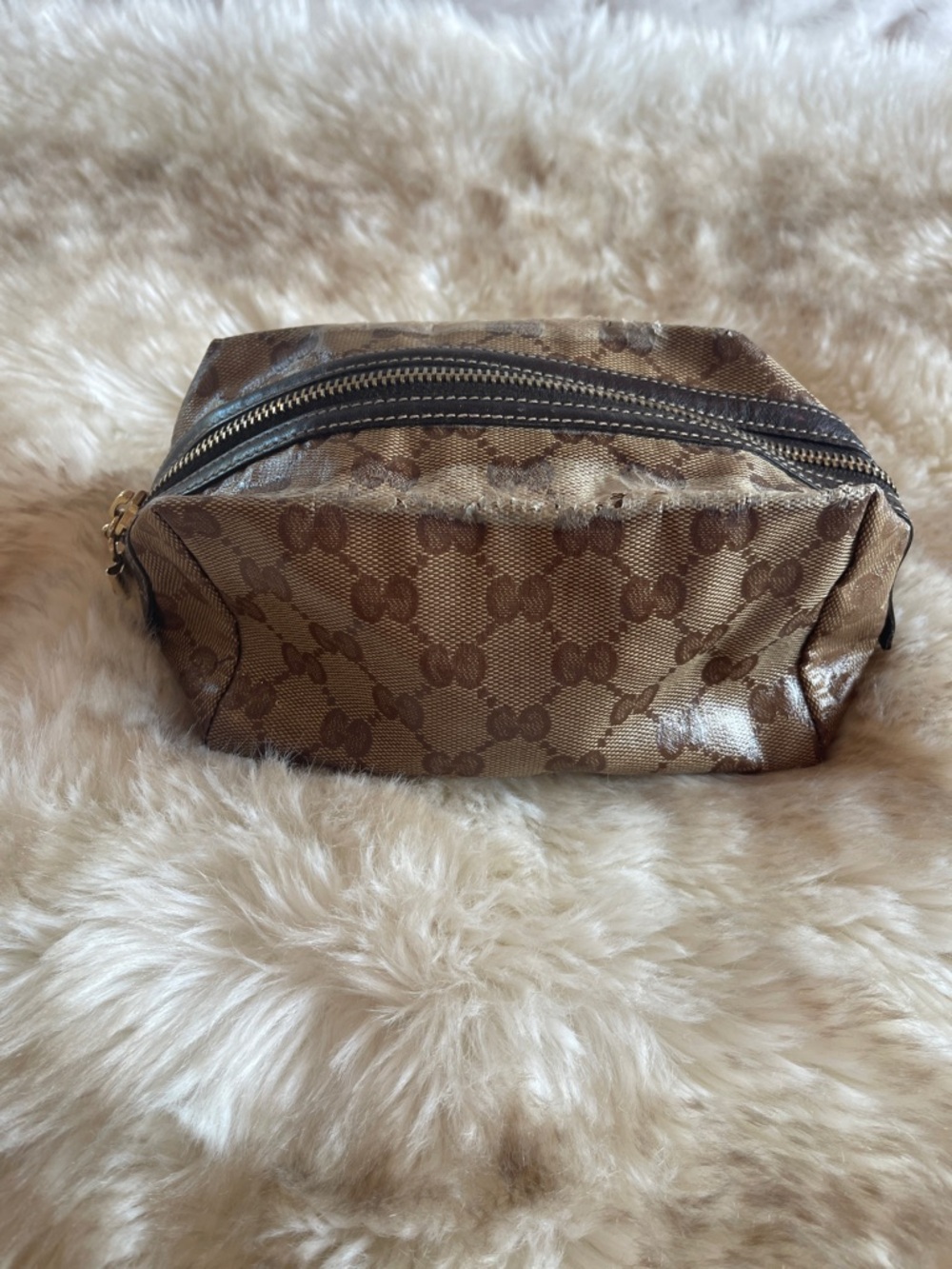 Gucci Brown Monogram Cosmetic Pouch